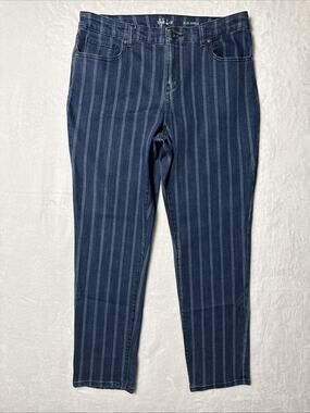 Style & Co Slim Ankle Jeans Womens 10 Blue Striped Denim Zip Fly 5-Pockets